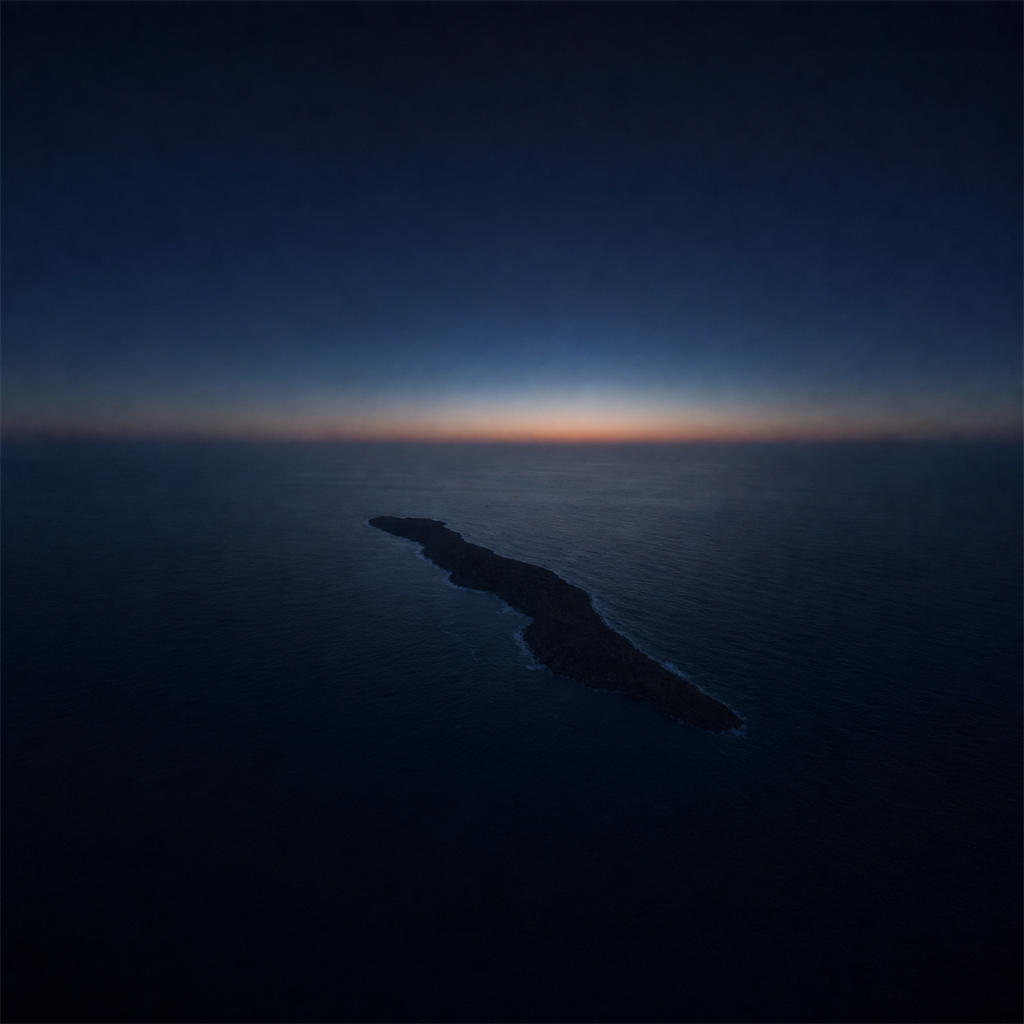 破曉時分高空俯瞰島嶼的意象